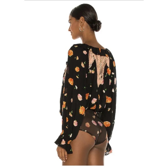 Free People Poppy Lace Inset Floral Long Sleeve Printed Bodysuit XS - Picture 7 of 8